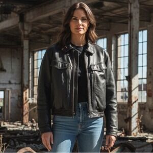 First Gear Scout Women's Leather Thermoliner Motorcycle Jacket, Black, Size M